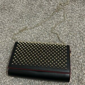 NWT Christian Louboutin clutch patent leopard spikes Paloma calfskin leather